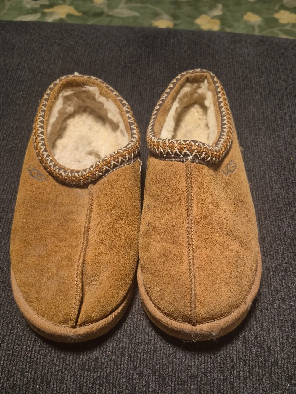 UGG Kids Chestnut Brown Suede Shearling-Lined Slip-Ons